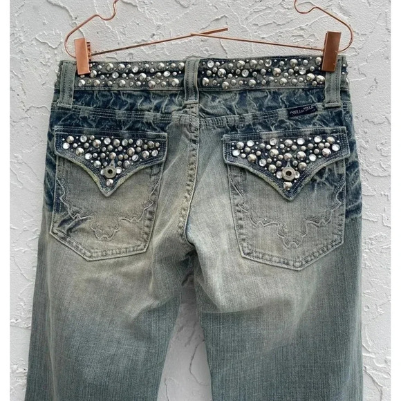 Miss Me Womens Rhinestone Mid Rise Boot Cut Denim Jeans Light Blue Sz 28 - Picture 4 of 16